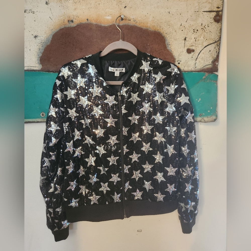 Kids Black and Silver Star Sequin Jacket